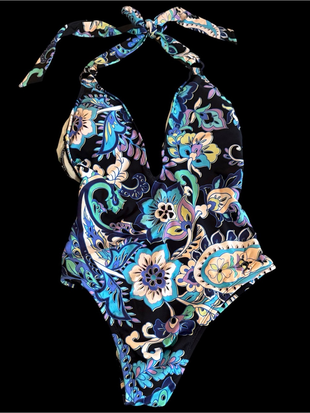 Hobie Floral One-Piece Swimsuit Blue & Teal Medium